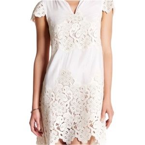 Anthropologie Yoana Baraschi Ivory Venice lace mini dress, lace trim details.